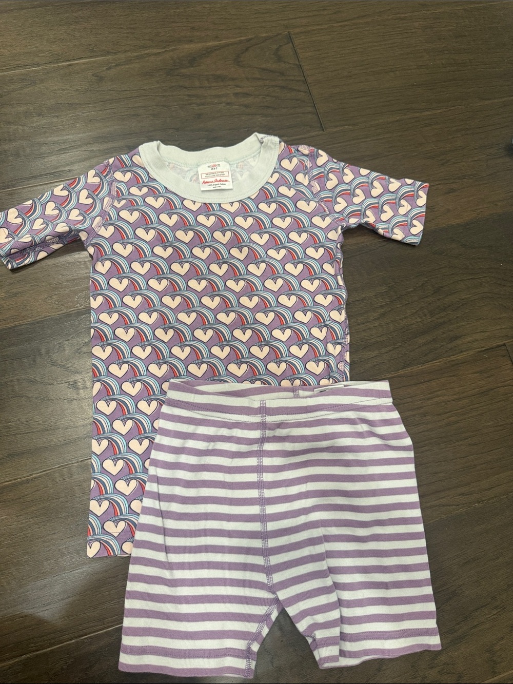Kids Purple Heart-Pattern Short Sleeve Pajama Set